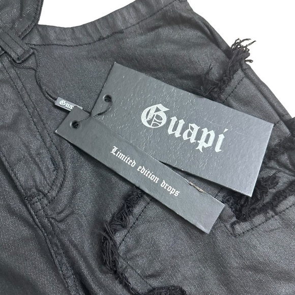 Guapi Pants Faux Leather Grunge Black Streetwear Fringe Cut Out Size Medium New - Picture 5 of 7